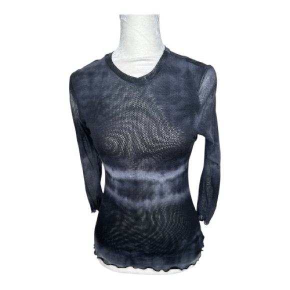 Sweet Pea Double Mesh Nylon Top Black Tie Dye Lettuce Hem Junior Large Y2K 90s - Picture 1 of 8